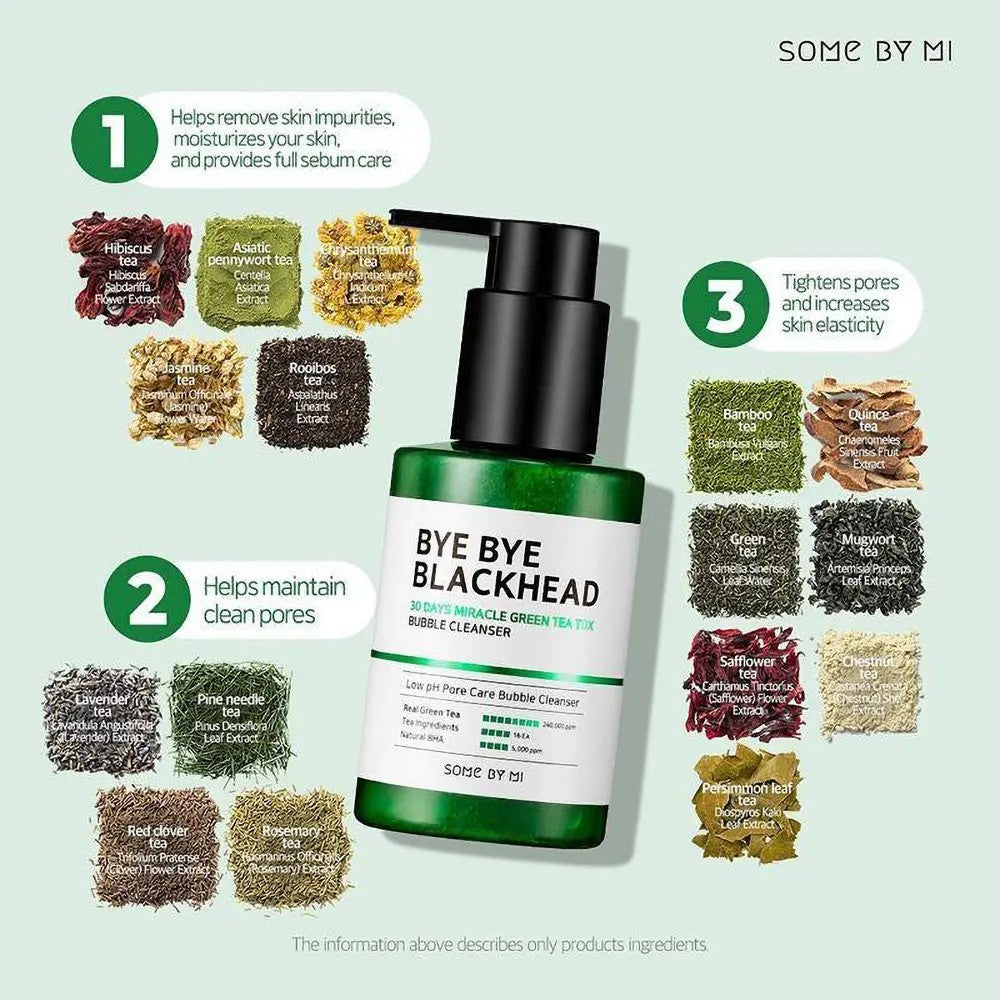 Some by Mi Bye Bye Blackhead Green Tea Tox, mousse nettoyante peau terne et grasse