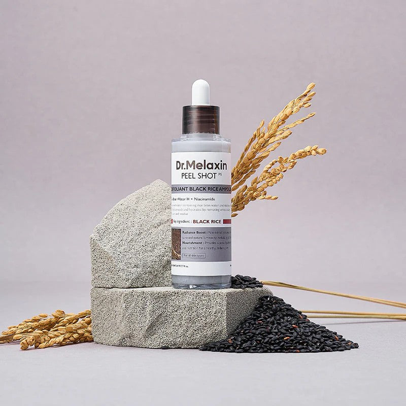 Dr. Melaxin Peel Shot Black Rice Ampoule, soin exfoliant coréen pour peau mixte et pores dilatés