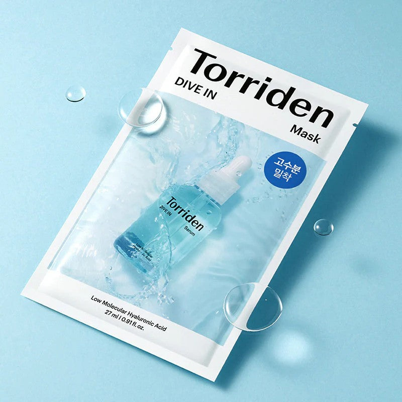 Torriden Dive-In Hyaluronic Acid Mask, masque tissu renforçant la barrière cutanée, peau mixte