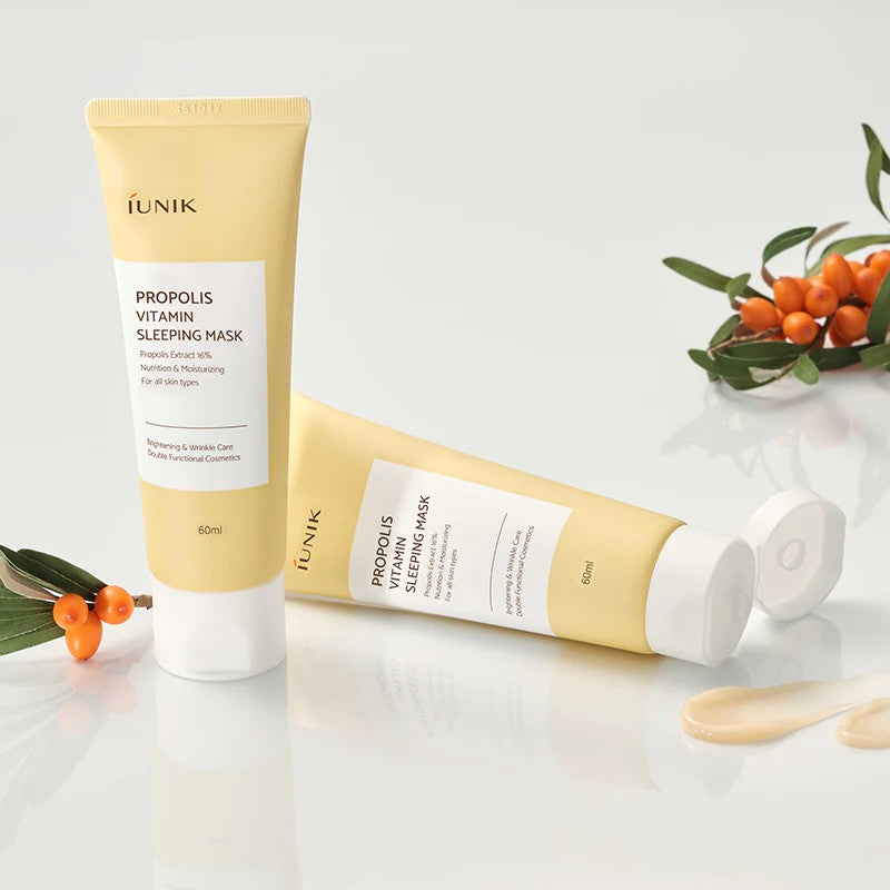 IUNIK Propolis Vitamin Sleeping Mask, soin nuit hydratant et nourrissant à l'argousier