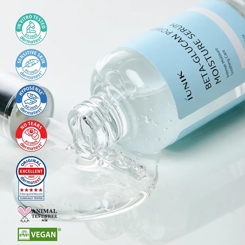 IUNIK Beta Glucan Serum, soin renforçant la barrière cutanée, peau déshydratée et sèche