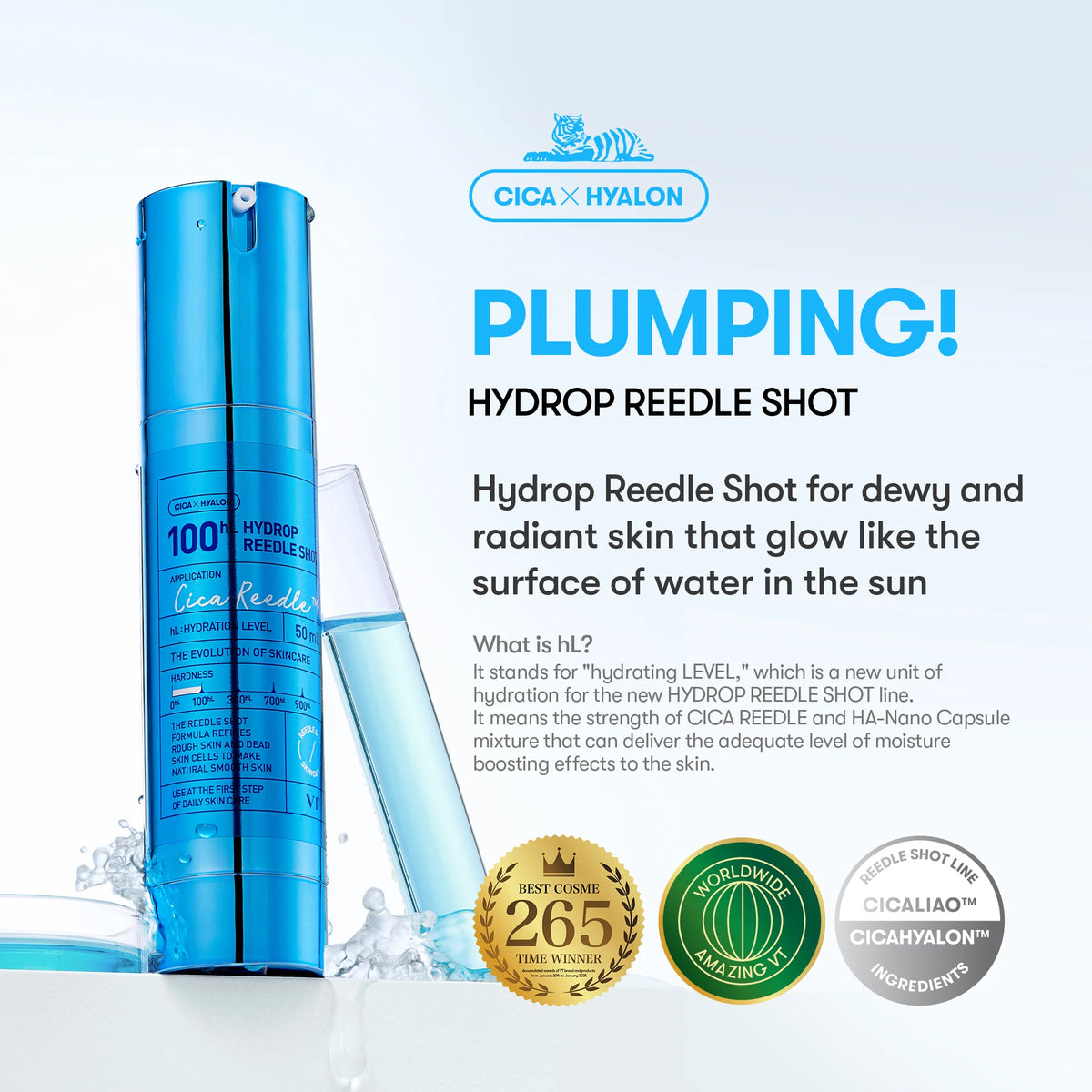 VT Hydrop Reedle Shot 100, sérum hydratant restaurant l'éclat pour peau grasse