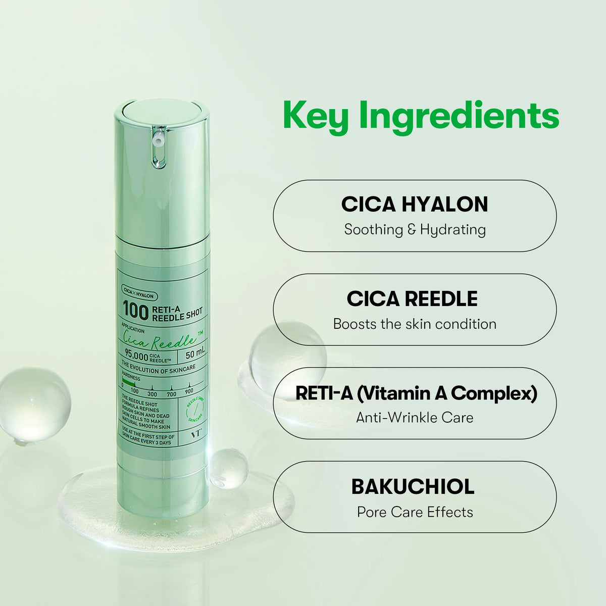 VT cosmetics Reti-A Reedle Shot 100, sérum coréen idéal peau grasse, mixte et mature