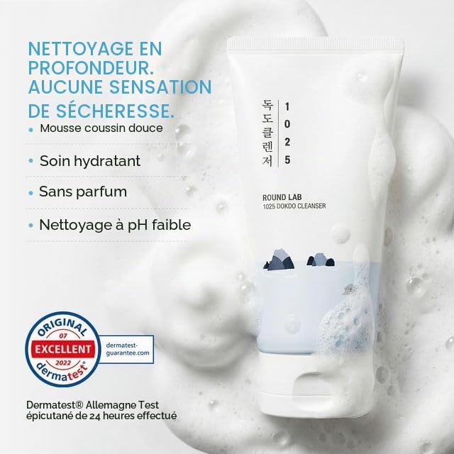Round Lab 1025 Dokdo Cleanser, nettoyant coréen qui élimine impuretés et excès de sébum en douceur