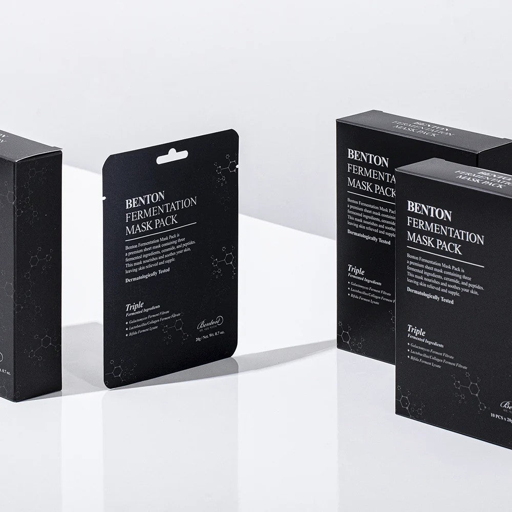 Benton Fermentation Mask Pack, masque coton et cellulose hydratant et illuminant, peau mature