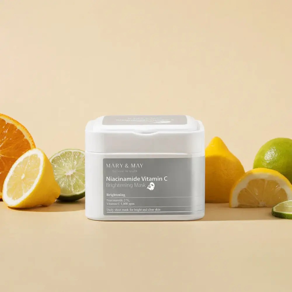 Mary & May Niacinamide Vitamin C Brightening Mask, masque tissu qui unifie le teint fatigué