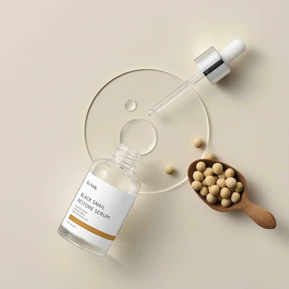 IUNIK Black Snail Restore Serum, sérum éclat pour peau normale, mixte, grasse ou déshydratée
