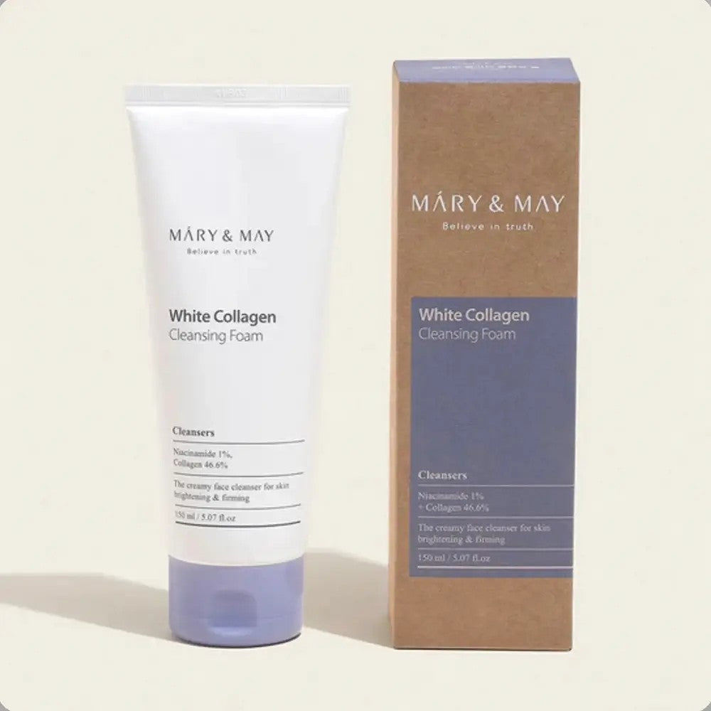 Mary & May White Collagen Cleansing Foam, mousse à la niacinamide pour un nettoyage en profondeur