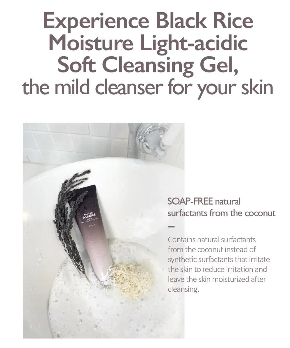 Haruharu Wonder Black Rice Moisture Soft Cleansing Gel, gel sans savon au pH doux préservant la peau
