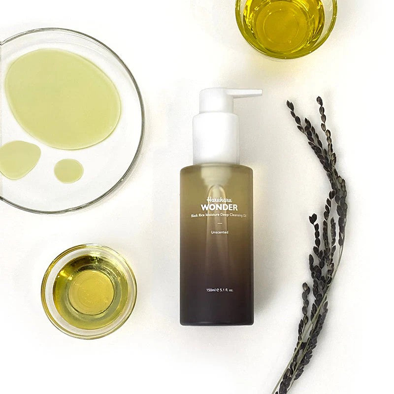 Haruharu Wonder Black Rice Deep Cleansing Oil, huile nettoyante hydratante pour peau terne ou acnéique