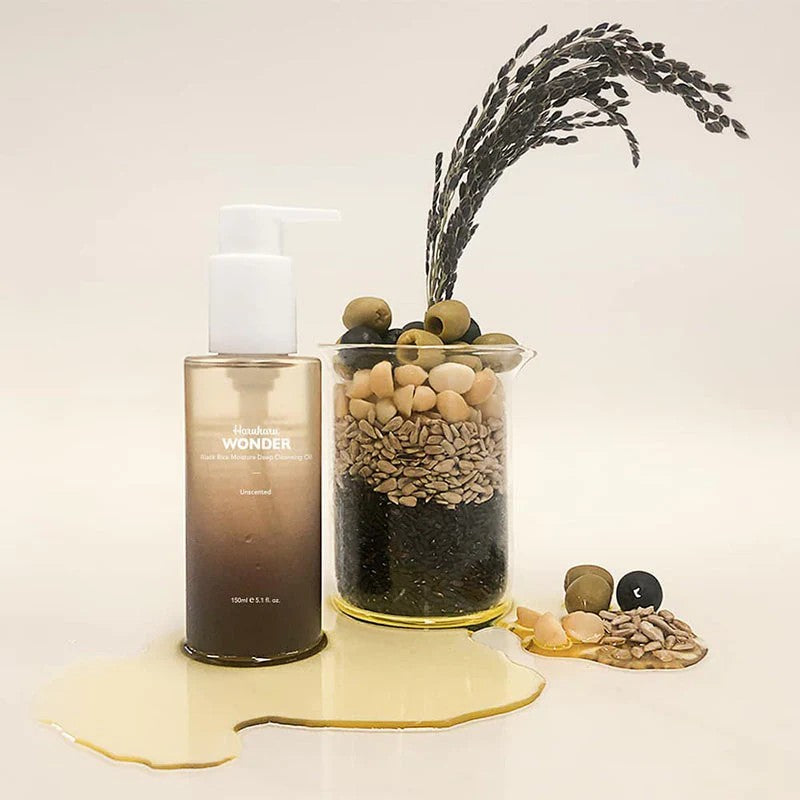 Haruharu Wonder Black Rice Deep Cleansing Oil, soin démaquillant coréen au riz noir pour peau déshydratée