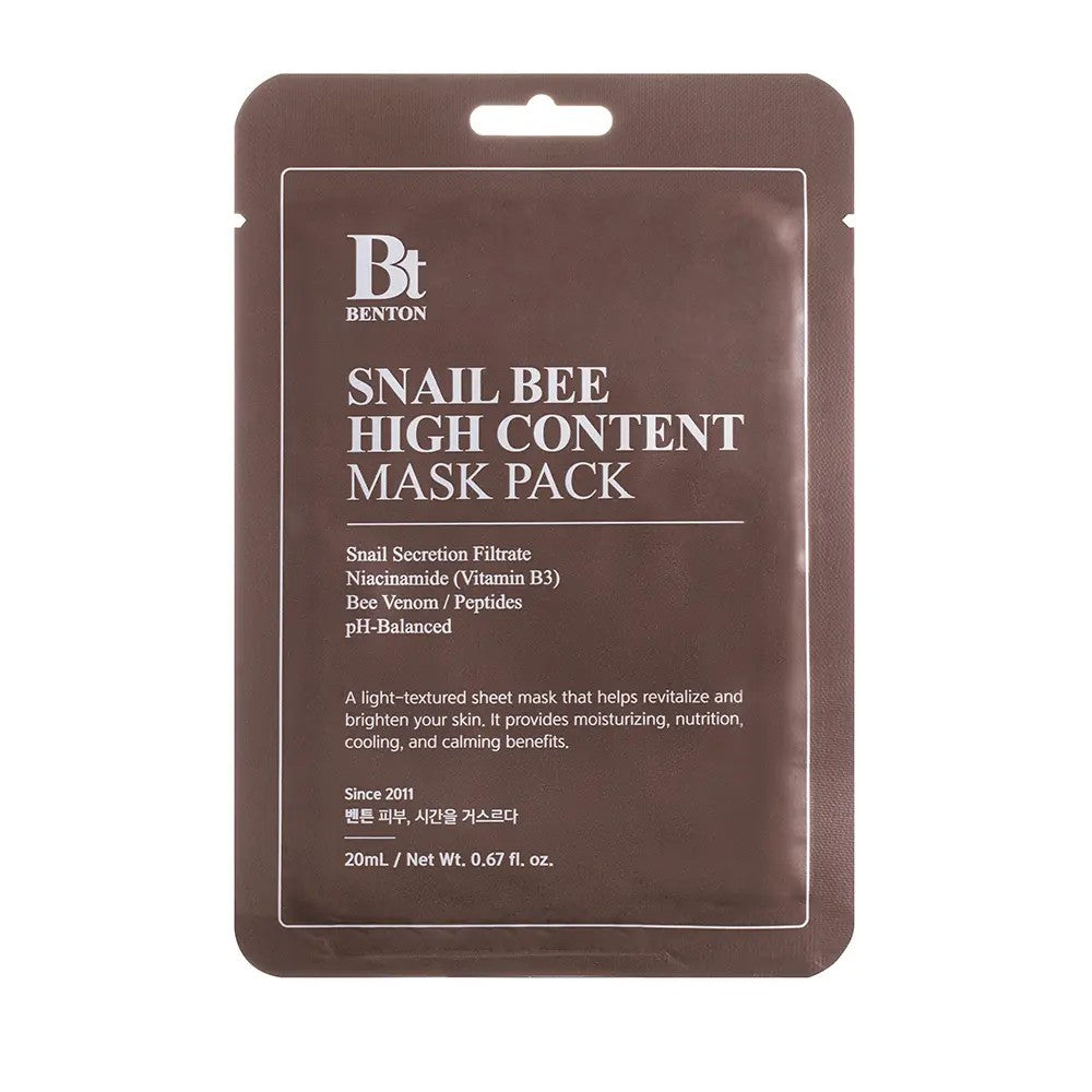 Benton Snail Bee High Content Mask, masque tissu coréen au venin d'abeille et mucine d'escargot