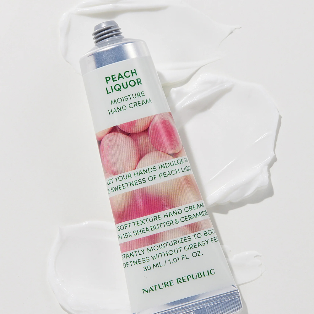 Nature Republic Peach Liquor Hand Cream, crème mains au beurre de karité et céramides, peau sèche