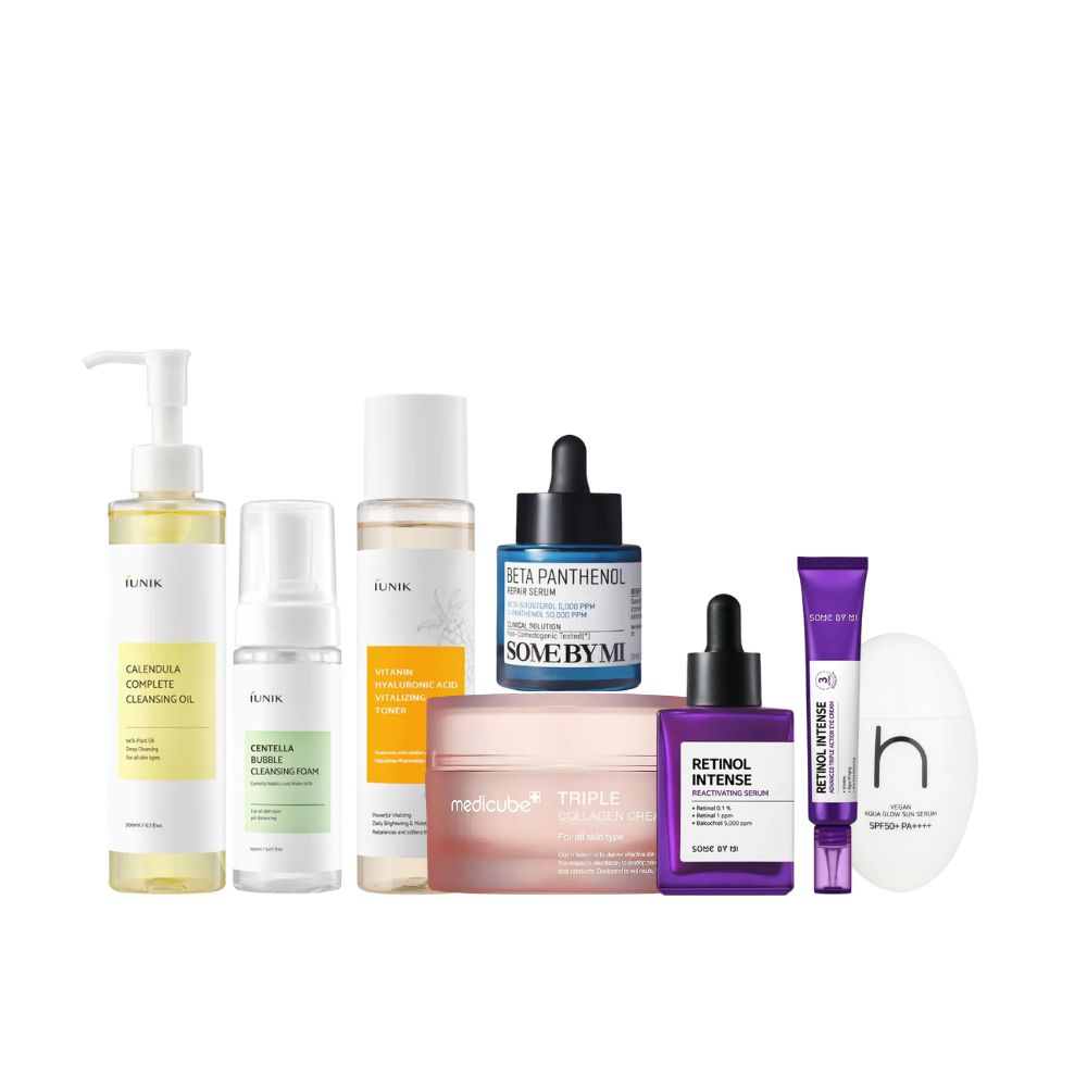 K Beauty Cosmetics Routine Anti-âge, coffret coréen au rétinol, panthénol et collagène
