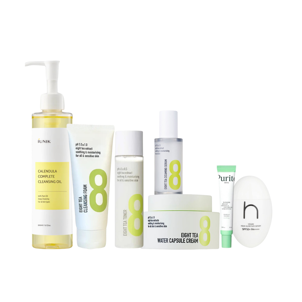 Routine Peau Sensible K Beauty Cosmetics, coffret soin coréen apaisant et antioxydant Eight Tea