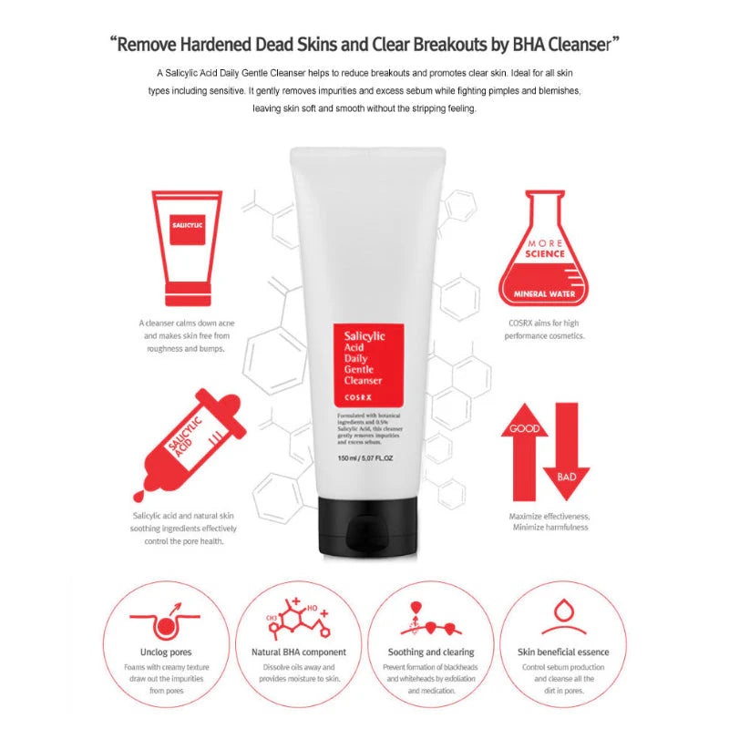 COSRX Salicylic Acid Gentle Cleanser, mousse exfoliante qui purifie et illumine la peau